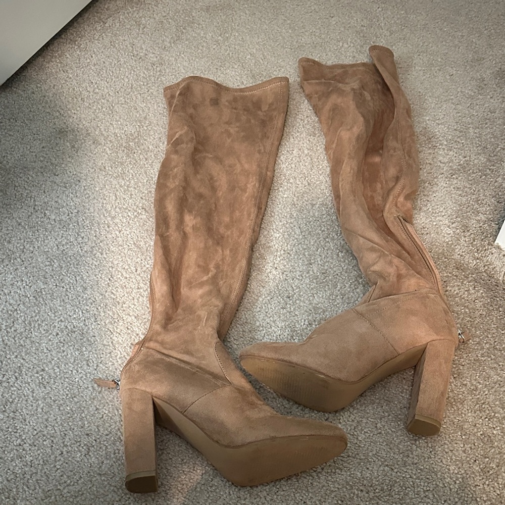 Steve Madden Tan Suede Over-the-Knee Platform Block Heel Boots
